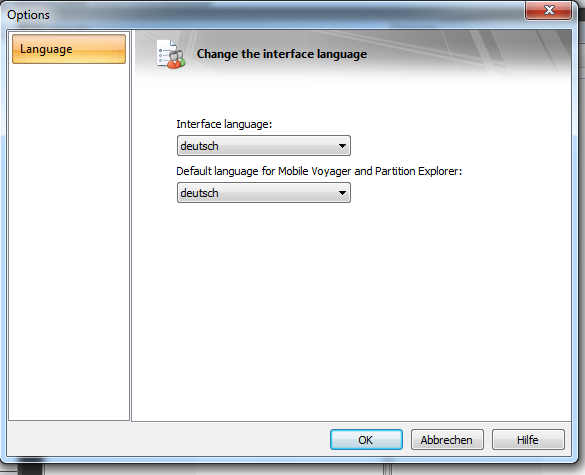 Changing interface language for usb encryption software