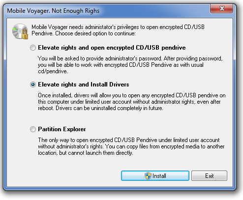 Encrypted CD/USB stick without administrator rights privileges