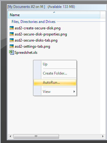 Secure Flash Drive context menu