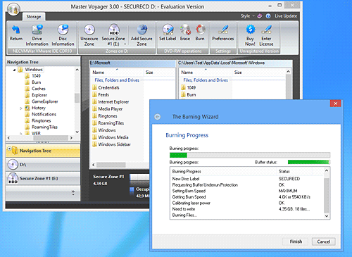 burning wizard creating secure zone on CD